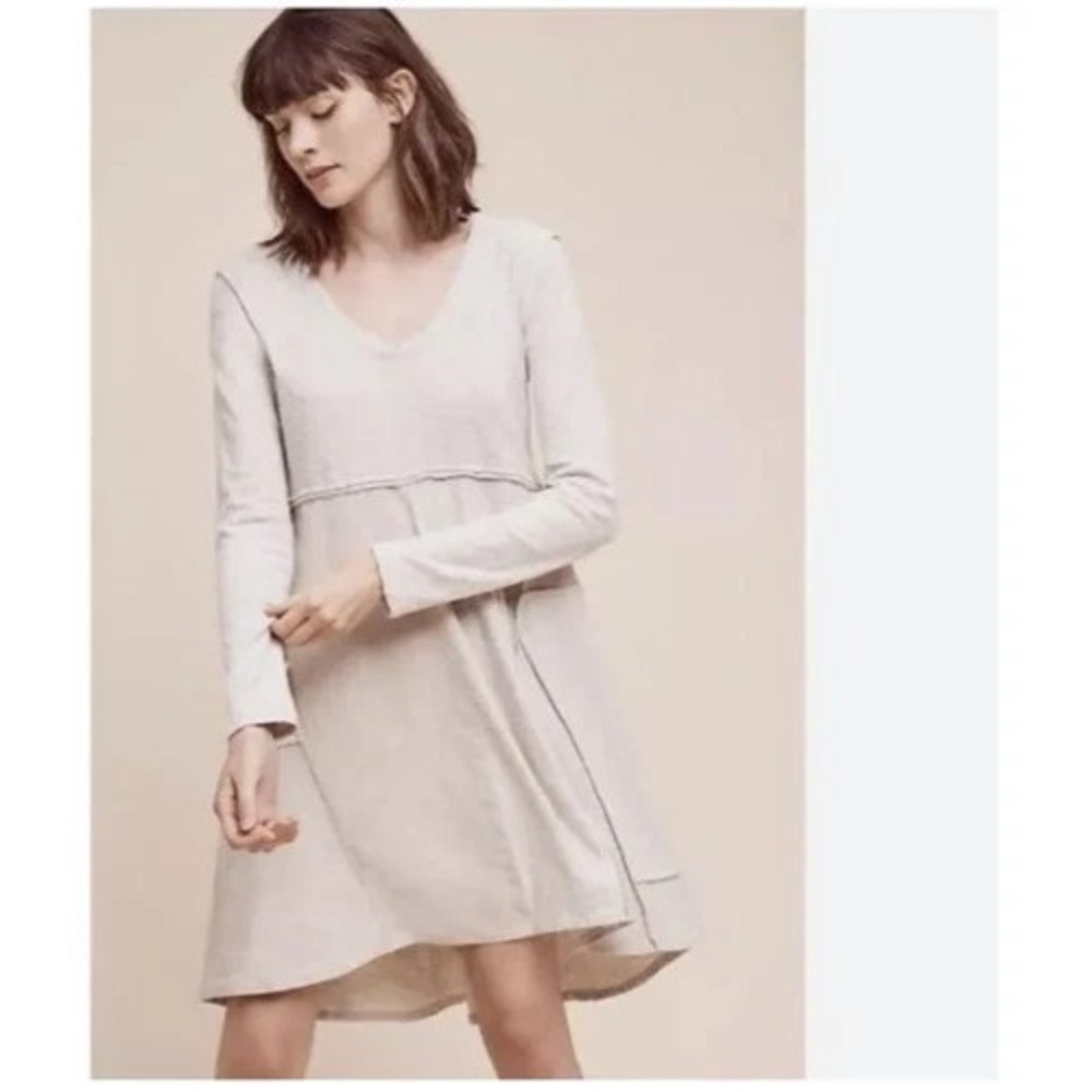 Maeve Northward Swing Dress Women's S Beige‎ Long Sleeve Lagenlook Patchwork
